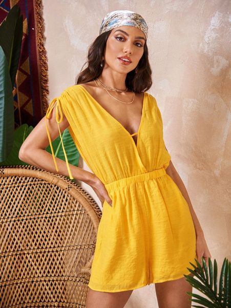 drawstring ruched tie back romper q7ra#, White