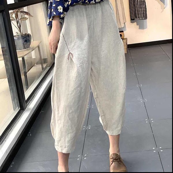 linen elastic waist flax womens capri solid color embroidered trousers summer calf length apnts, Black;white
linen elastic waist flax womens capri solid color embroidered trousers summer calf length apnts, Black;white