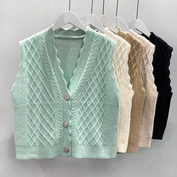 women's sweaters knitted sweater vest woman sleeves knit pullover women single-breasted v neck sweet casual outwear, White;black
women's sweaters knitted sweater vest woman sleeves knit pullover women single-breasted v neck sweet casual outwear, White;black