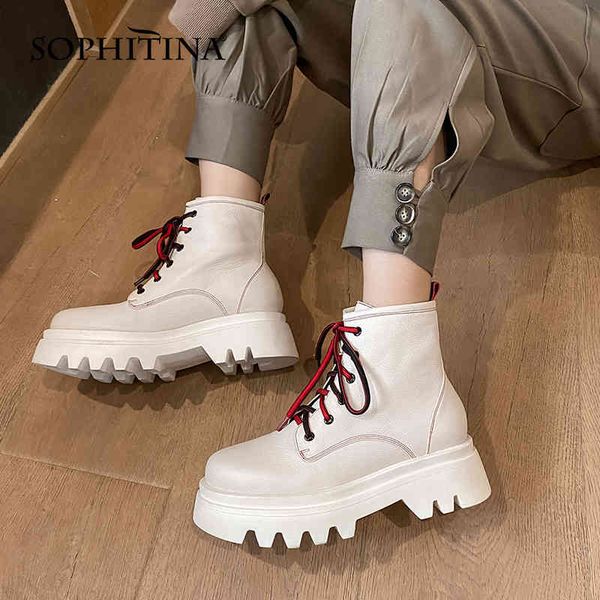 sophitina ankle boots genuine leather handmade thick bottom boots lace-up round toe mid heel leisure lady women shoes so711 210513, Black
sophitina ankle boots genuine leather handmade thick bottom boots lace-up round toe mid heel leisure lady women shoes so711 210513, Black