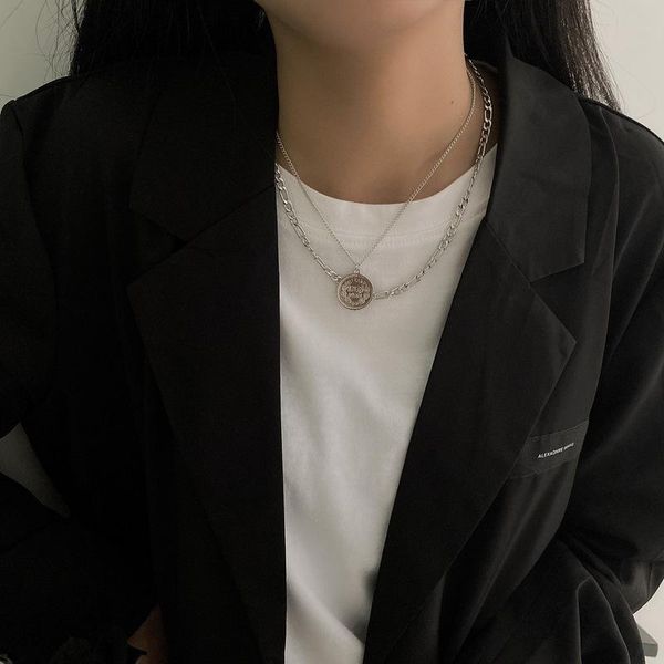 pendant necklaces retro double layers letter coin necklace for women female silver color linked chain portrait choker jewelry
pendant necklaces retro double layers letter coin necklace for women female silver color linked chain portrait choker jewelry