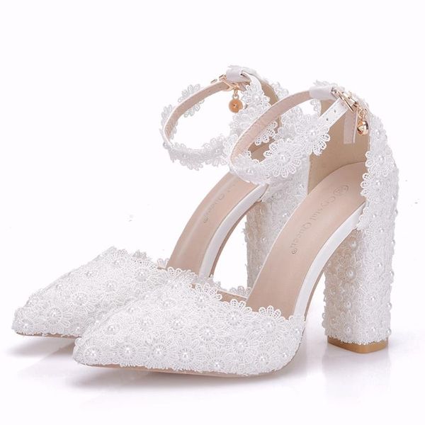 women high heels pumps pointed toe leather lace white wedding shoes chunky 10cm buckle dress, Black
women high heels pumps pointed toe leather lace white wedding shoes chunky 10cm buckle dress, Black