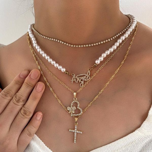 pendant necklaces bling rhinestone heart cross necklace for women fashion multilayer pearls angel crystal choker jewelry gift, Silver
pendant necklaces bling rhinestone heart cross necklace for women fashion multilayer pearls angel crystal choker jewelry gift, Silver