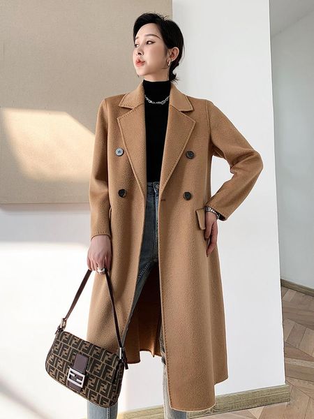 women's wool & blends 2021m water ripple double-sided cashmere medium and long coat suit collar double breasted, Black
women's wool & blends 2021m water ripple double-sided cashmere medium and long coat suit collar double breasted, Black