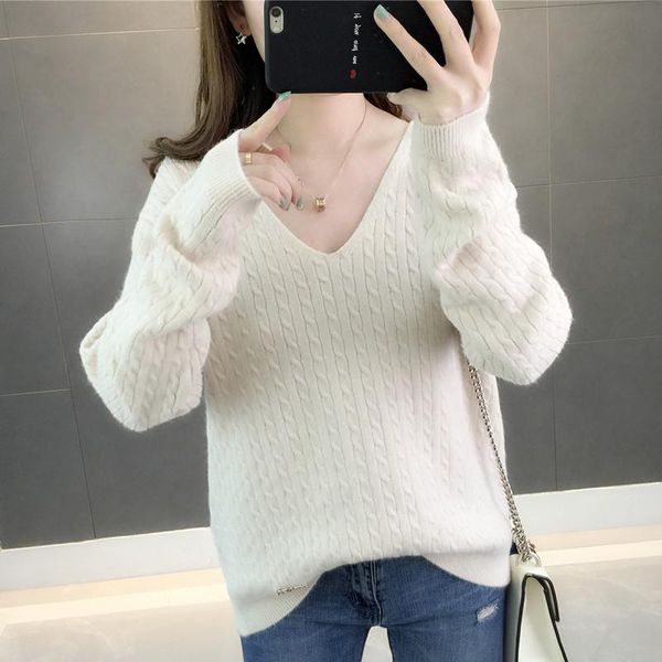 women's sweaters 2021 pull femme v-neck korea loose jumper soft women fall knitted sweater pullover sueter mujer winter, White;black
women's sweaters 2021 pull femme v-neck korea loose jumper soft women fall knitted sweater pullover sueter mujer winter, White;black