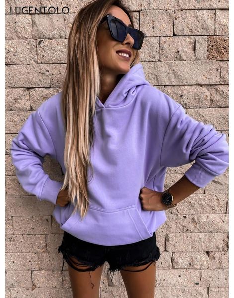women's hoodies & sweatshirts lugentolo hooded casual long-sleeved autumn winter solid color pullover female loose simple all-match, Black
women's hoodies & sweatshirts lugentolo hooded casual long-sleeved autumn winter solid color pullover female loose simple all-match, Black