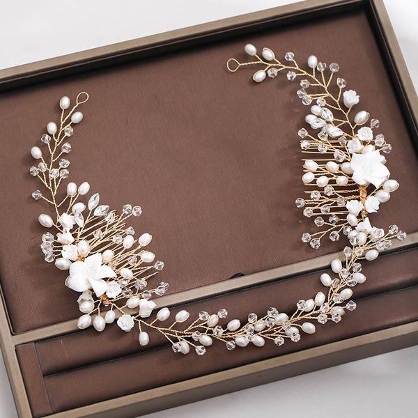 hair clips & barrettes bridal wedding headbands with haircombs flower crystal pearls tiaras and crowns bride noiva jewelry accessories forse, Golden;silver