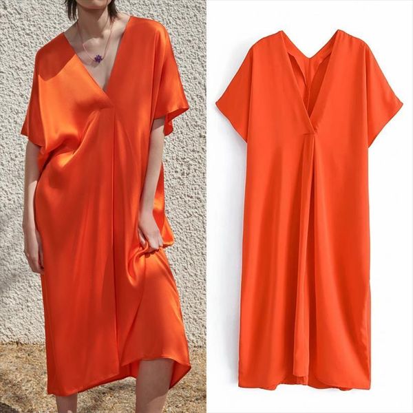 summer za orange satin women dress long short sleeve oversize midi tunic ruched casual, Black;gray
summer za orange satin women dress long short sleeve oversize midi tunic ruched casual, Black;gray