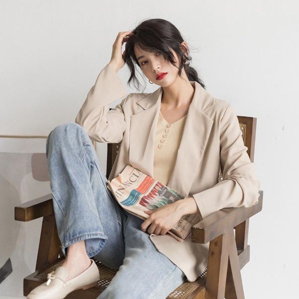 women's suits & blazers 2021 spring and autumn simple design sense niche drape suit thin black jacket female trend casual outwear, White;black
women's suits & blazers 2021 spring and autumn simple design sense niche drape suit thin black jacket female trend casual outwear, White;black
