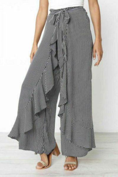 women office striped pants loose wide leg high waist ruffle long lady trousers summer beach wear casual streetwears women's & capris, Black;white
women office striped pants loose wide leg high waist ruffle long lady trousers summer beach wear casual streetwears women's & capris, Black;white