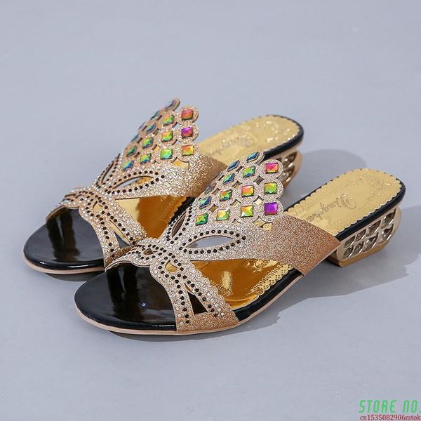 slippers women summer open toe chunky heel sandals fashion bling rhinestones beach flip flops slip on outside slides shoes woman, Black
slippers women summer open toe chunky heel sandals fashion bling rhinestones beach flip flops slip on outside slides shoes woman, Black