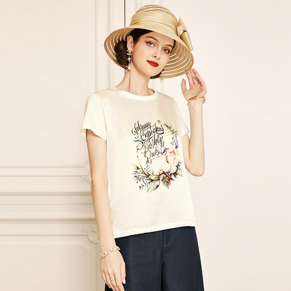 women's t-shirt shzq silk short sleeve 2021 style slim mulberry summer shirt, White
women's t-shirt shzq silk short sleeve 2021 style slim mulberry summer shirt, White