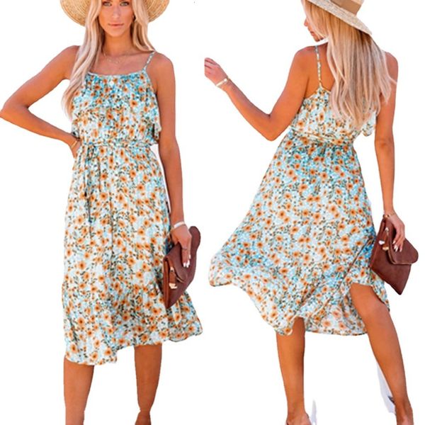 printed mid length s with ruffle sling, Black;gray 
printed mid length s with ruffle sling, Black;gray