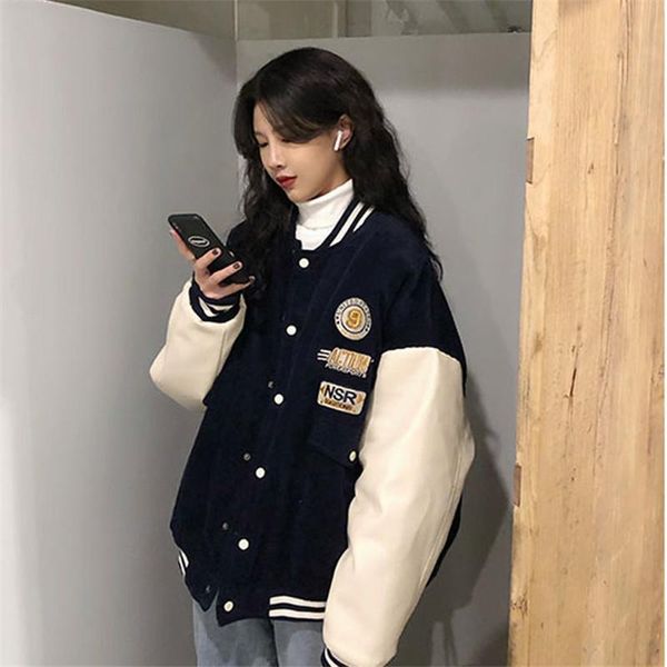 women's jackets contrasting color stitching women baseball uniform couple students 2021 spring autumn retro jacket corduroy coat tide, Black;brown
women's jackets contrasting color stitching women baseball uniform couple students 2021 spring autumn retro jacket corduroy coat tide, Black;brown