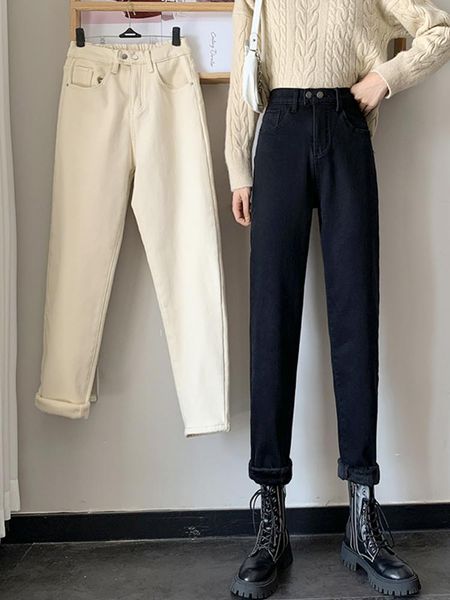 women's jeans black plush autumn winter high waist thin 2021 chic style small dad pants rac, Blue
women's jeans black plush autumn winter high waist thin 2021 chic style small dad pants rac, Blue