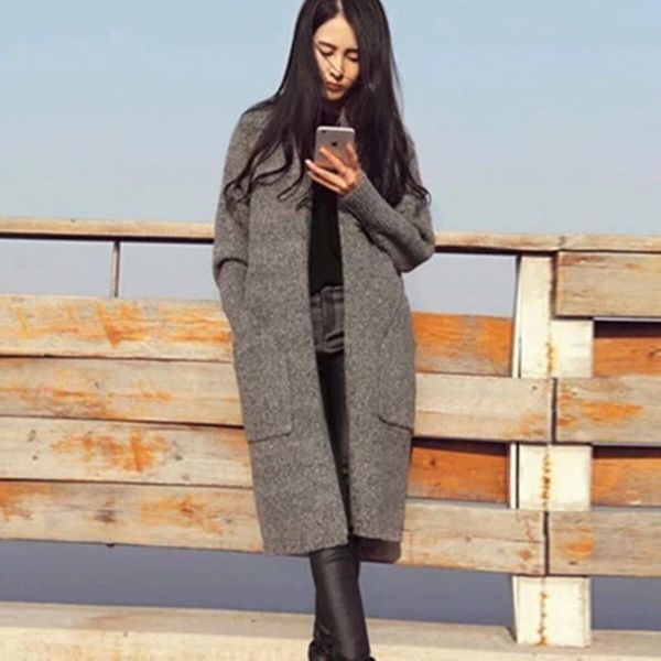 spring han edition fashion loose women sweater big in the long qiu dong female cardigan, White;black
spring han edition fashion loose women sweater big in the long qiu dong female cardigan, White;black