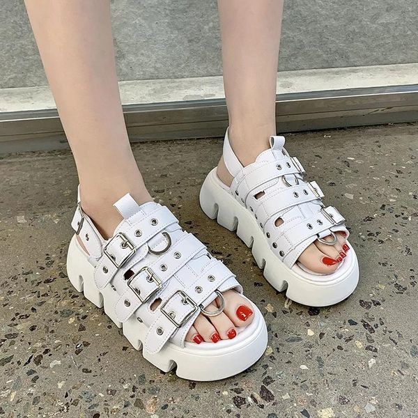 sandals street style punk 2021 summer shoes woman flat platform women soft leather casual open toe gladiator wedges, Black
sandals street style punk 2021 summer shoes woman flat platform women soft leather casual open toe gladiator wedges, Black