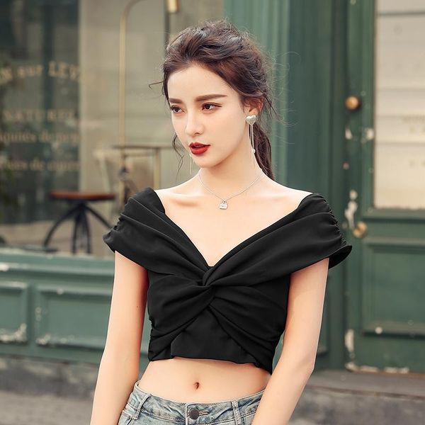 women's blouses & shirts real s summer fashion pleated blouse gothic strapless short-sleeved collar short open back solid women eczx, White
women's blouses & shirts real s summer fashion pleated blouse gothic strapless short-sleeved collar short open back solid women eczx, White