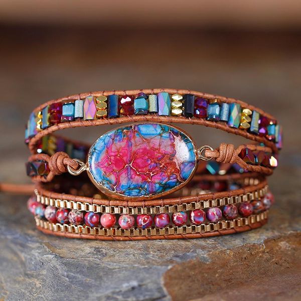 tennis leather wrap bracelet natural stone pink jaspers beaded boho triple statement christmas jewelry friend gifts, Golden;silver
tennis leather wrap bracelet natural stone pink jaspers beaded boho triple statement christmas jewelry friend gifts, Golden;silver