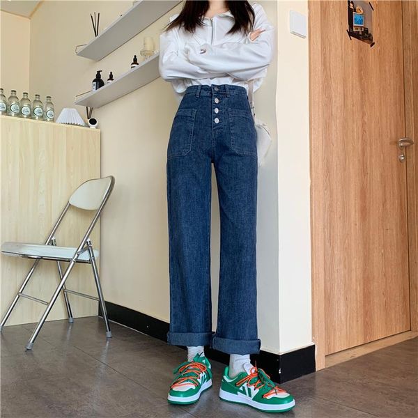 women's jeans ailegogo streetwear vintage high waist women long black denim pants straight loose female retro pocket ladies trousers, Blue
women's jeans ailegogo streetwear vintage high waist women long black denim pants straight loose female retro pocket ladies trousers, Blue
