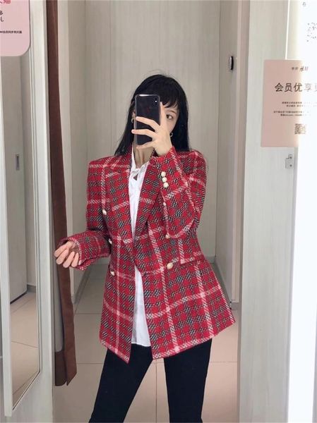 red plaid jacket double-breasted aautumn and winter fashion women's suits & blazers, White;black
red plaid jacket double-breasted aautumn and winter fashion women's suits & blazers, White;black
