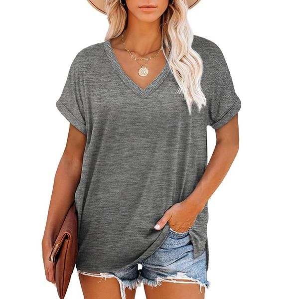 summer women's t-shirt plus size v-neck solid color short sleeve casual loose pius femmel t-shirts, White
summer women's t-shirt plus size v-neck solid color short sleeve casual loose pius femmel t-shirts, White