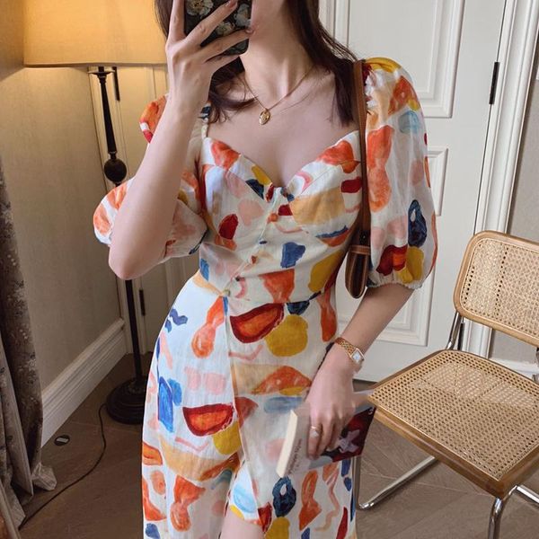 party dresses summer elegant fashion split long dress women puff sleeve painting v-neck beach vestido 2021, White;black
party dresses summer elegant fashion split long dress women puff sleeve painting v-neck beach vestido 2021, White;black