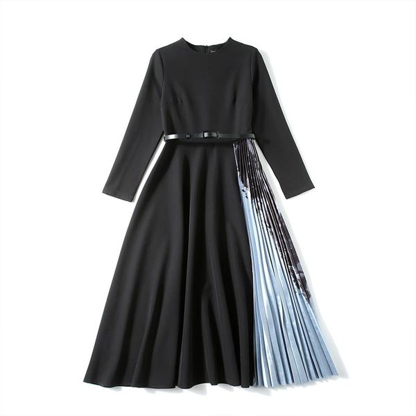 casual dresses real s printed long-sleeved pleated stitching dress with belt, Black;gray
casual dresses real s printed long-sleeved pleated stitching dress with belt, Black;gray