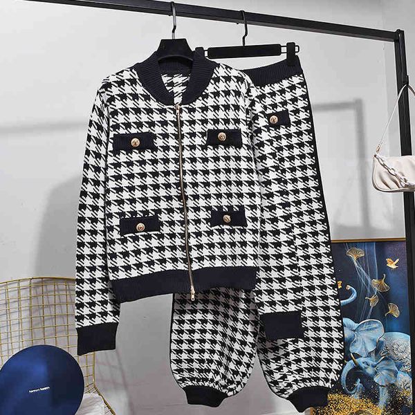 women's tracksuits autumn winter houndstooth wool knit cardigan jacket two-piece set women coat + bloomers pants fashion suit trac, Gray
women's tracksuits autumn winter houndstooth wool knit cardigan jacket two-piece set women coat + bloomers pants fashion suit trac, Gray