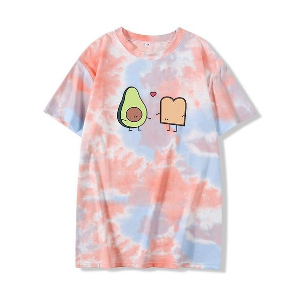 women's t-shirt tie dye female print avocado and bread pattern summer korean casual loose fashion personality harajuku style women, White
women's t-shirt tie dye female print avocado and bread pattern summer korean casual loose fashion personality harajuku style women, White
