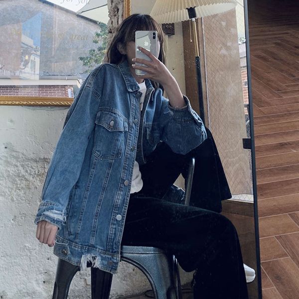 women's jackets coats 2021 spring and autumn hem cuffs hole blue denim loose medium length fashion ew3l, Black;brown
women's jackets coats 2021 spring and autumn hem cuffs hole blue denim loose medium length fashion ew3l, Black;brown