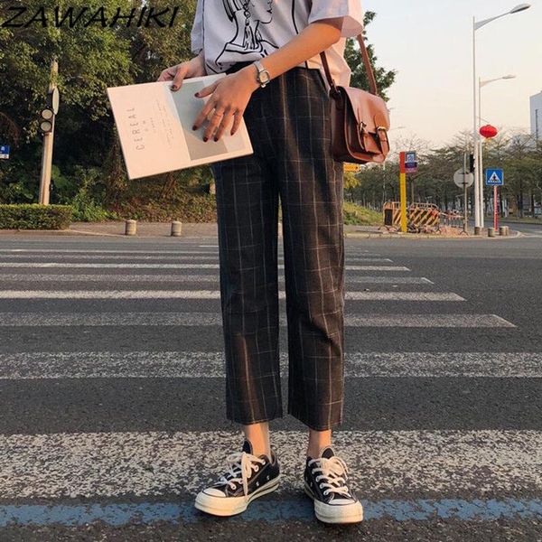 women's pants & capris zawahiki preppy casual student loose pant women spring summer all-match joggers plaid high waist harlan straight, Black;white
women's pants & capris zawahiki preppy casual student loose pant women spring summer all-match joggers plaid high waist harlan straight, Black;white