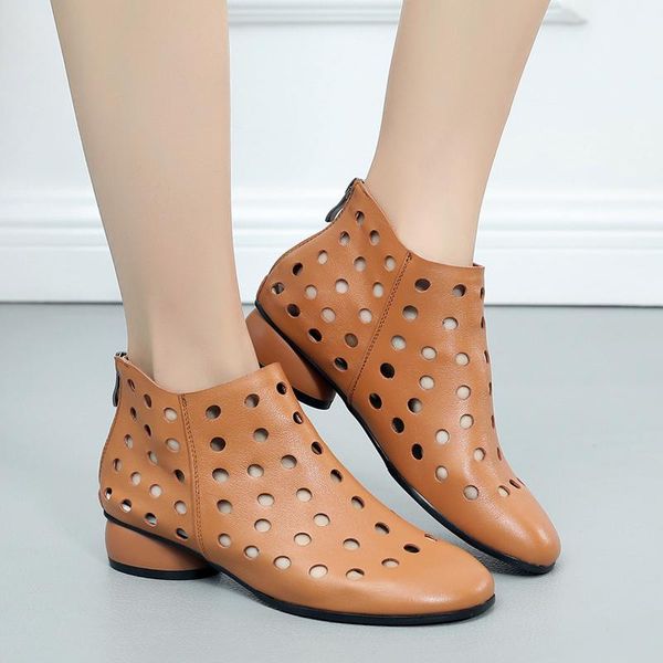 boots spring and autumn leather flat bottomed hollow short heel hole women's summer barrel large, Black
boots spring and autumn leather flat bottomed hollow short heel hole women's summer barrel large, Black