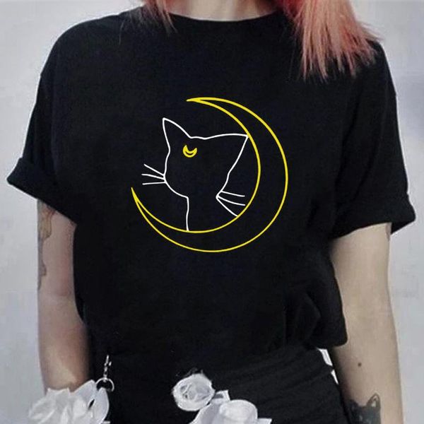 women's t-shirt cat and moon anime colored print funny kitten on graphic tee shirt cute mom gift tshirt, White
women's t-shirt cat and moon anime colored print funny kitten on graphic tee shirt cute mom gift tshirt, White