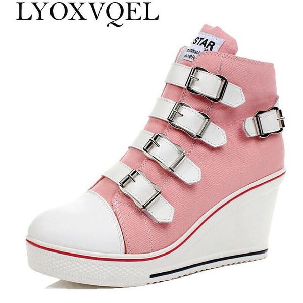 women 8 cm high heel korean belt buckle hight cut within the increased casual canvas shoes size 35-39 dress, Black
women 8 cm high heel korean belt buckle hight cut within the increased casual canvas shoes size 35-39 dress, Black