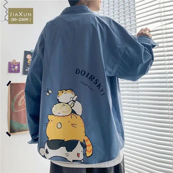 men's casual shirts cute cat print men oversize fashion japanese male cotton shirt long sleeve summer loose gothic punk blouse, White;black
men's casual shirts cute cat print men oversize fashion japanese male cotton shirt long sleeve summer loose gothic punk blouse, White;black