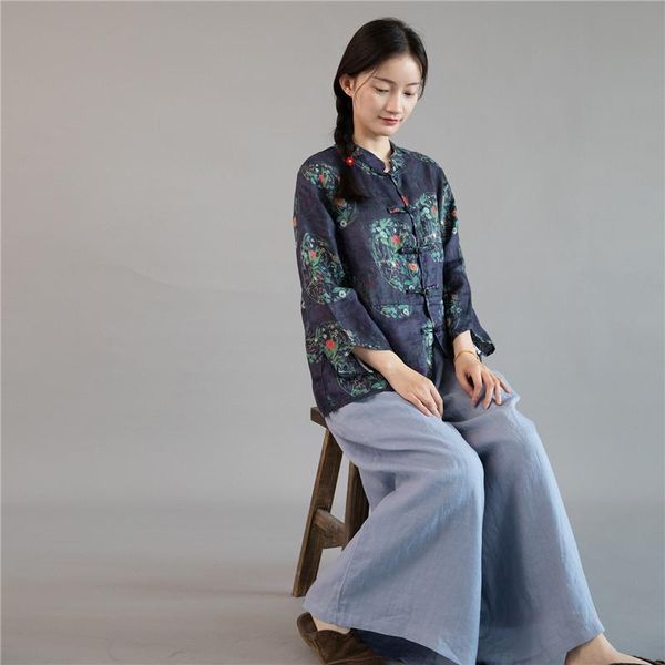 women's blouses & shirts spring and summer linen buckle cardigan short stand collar chinese ethnic style printing, White
women's blouses & shirts spring and summer linen buckle cardigan short stand collar chinese ethnic style printing, White
