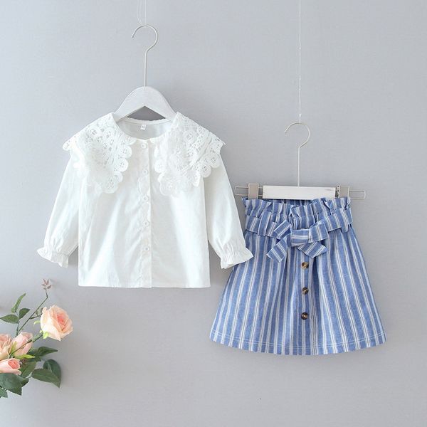 clothing sets spring girls 2-pcs long sleeves lace peter pan collar shirts + blue striped skirts with sashes kids clothes e115 j7lo, White
clothing sets spring girls 2-pcs long sleeves lace peter pan collar shirts + blue striped skirts with sashes kids clothes e115 j7lo, White
