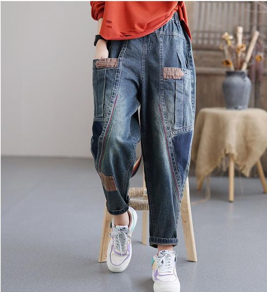 women's jeans 21 women autumn spring casual vintage washed patchwork loose elastic waist female fashion denim harem pants, Blue
women's jeans 21 women autumn spring casual vintage washed patchwork loose elastic waist female fashion denim harem pants, Blue