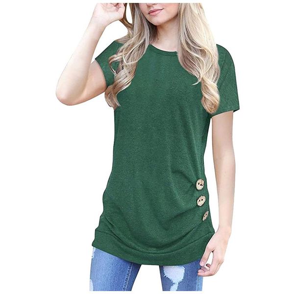 women's t-shirt fashion solid button decorate short sleeve casual o-neck loose blouses and shirts for ladies haikyuu, White
women's t-shirt fashion solid button decorate short sleeve casual o-neck loose blouses and shirts for ladies haikyuu, White