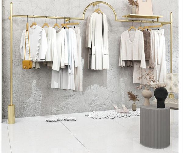 hooks & rails wall hanging hanger on the clothing display rack: women's shop stainless steel titanium gold clothes shelf shel