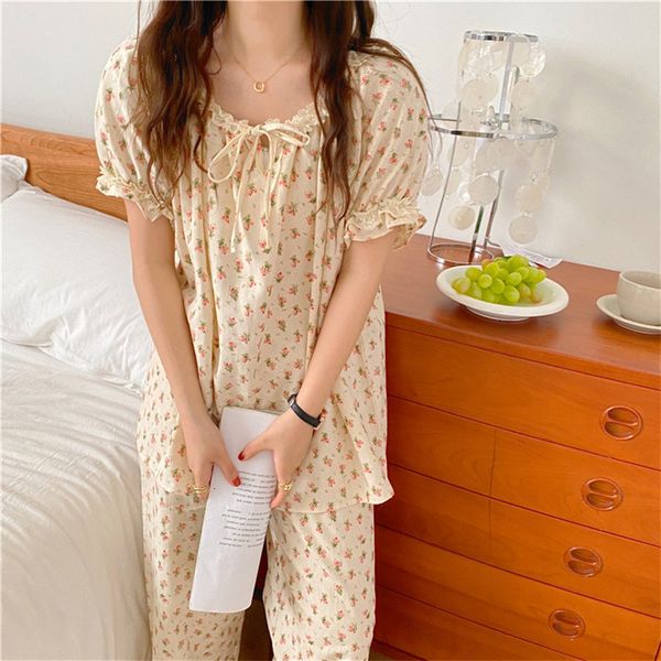 casual dresses 2021 femme summer florals ruffles princess home chic loose pajamas nightwear sleepwear cotton two piece suit sets he65, Black;gray
casual dresses 2021 femme summer florals ruffles princess home chic loose pajamas nightwear sleepwear cotton two piece suit sets he65, Black;gray