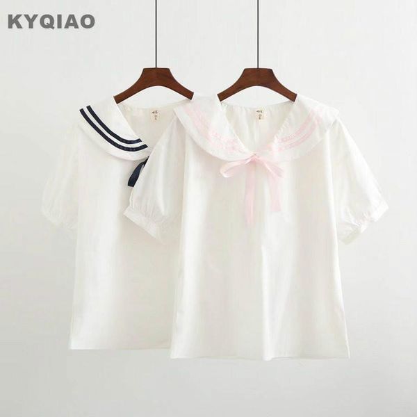 women's blouses & shirts kyqiao japanese school uniform 2021 women autumn summer style fresh cute kawaii pink black navy sailor blouse, White
women's blouses & shirts kyqiao japanese school uniform 2021 women autumn summer style fresh cute kawaii pink black navy sailor blouse, White