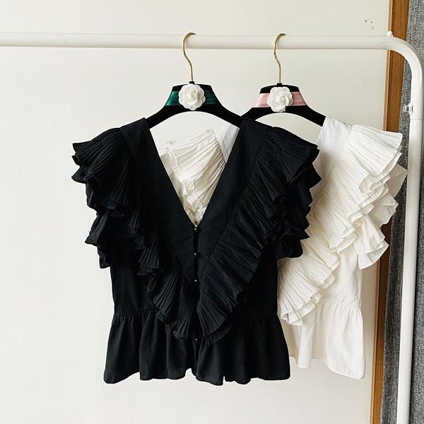 women's blouses & shirts 2021 summer ruffle double v-neck backless design sleeveless shirt small sweet, White
women's blouses & shirts 2021 summer ruffle double v-neck backless design sleeveless shirt small sweet, White