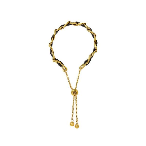 link, chain stainless steel luxury leather rope sliding bead pull buckle adjustment bracelet gold for women accessories jewelry 2021, Black
link, chain stainless steel luxury leather rope sliding bead pull buckle adjustment bracelet gold for women accessories jewelry 2021, Black