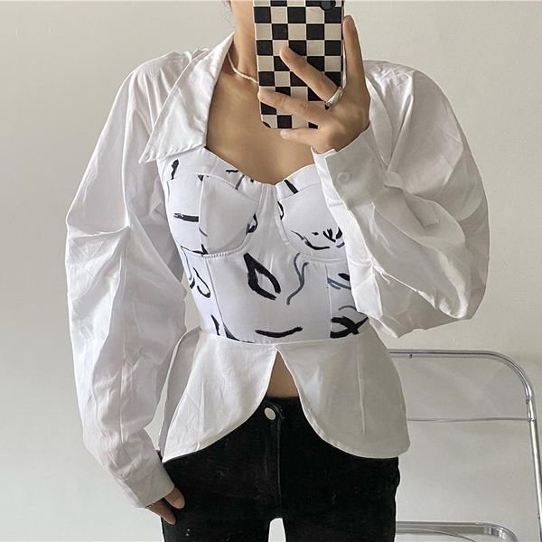 women's blouses & shirts elegant square collar lantern sleeve slim blouse women design patchwork print woman korean chic high street fa, White
women's blouses & shirts elegant square collar lantern sleeve slim blouse women design patchwork print woman korean chic high street fa, White