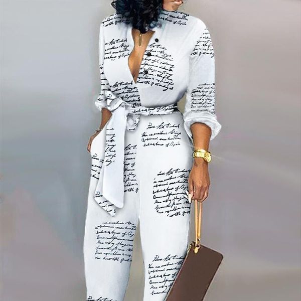women's jumpsuits & rompers letter printed long sleeve for women v-neck white womens jumpsuit elegant sashes buttoned overalls mujer, Black;white
women's jumpsuits & rompers letter printed long sleeve for women v-neck white womens jumpsuit elegant sashes buttoned overalls mujer, Black;white