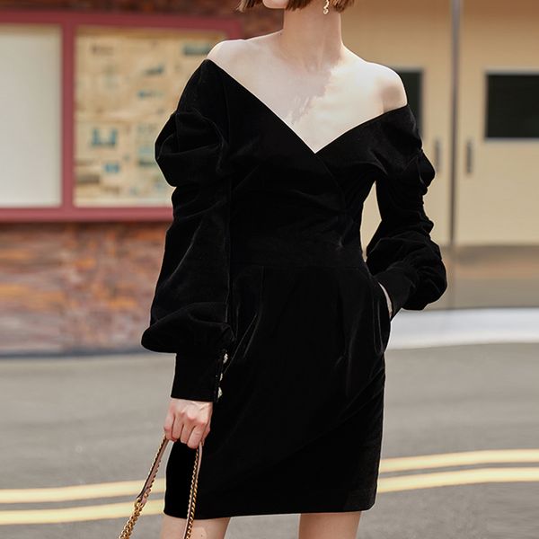 red black veet party women v neck off shoulder long sleeve high waist mini es female clothing fashion tide, Black;gray
red black veet party women v neck off shoulder long sleeve high waist mini es female clothing fashion tide, Black;gray