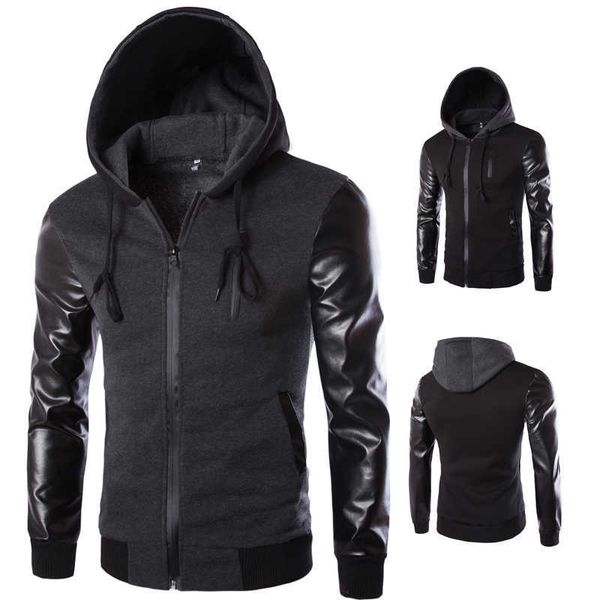 men's leather patchwork jacket hooded chest zipper design stylish casual jacket x0621, Black;brown
men's leather patchwork jacket hooded chest zipper design stylish casual jacket x0621, Black;brown