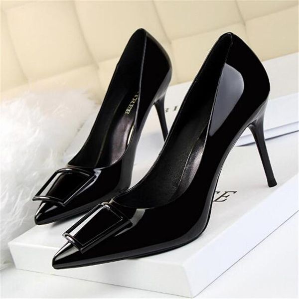 fashion women pumps career ol 9cm thin high heels patent leather shallow mouth pointed four-way buckle women's shoes dress, Black
fashion women pumps career ol 9cm thin high heels patent leather shallow mouth pointed four-way buckle women's shoes dress, Black
